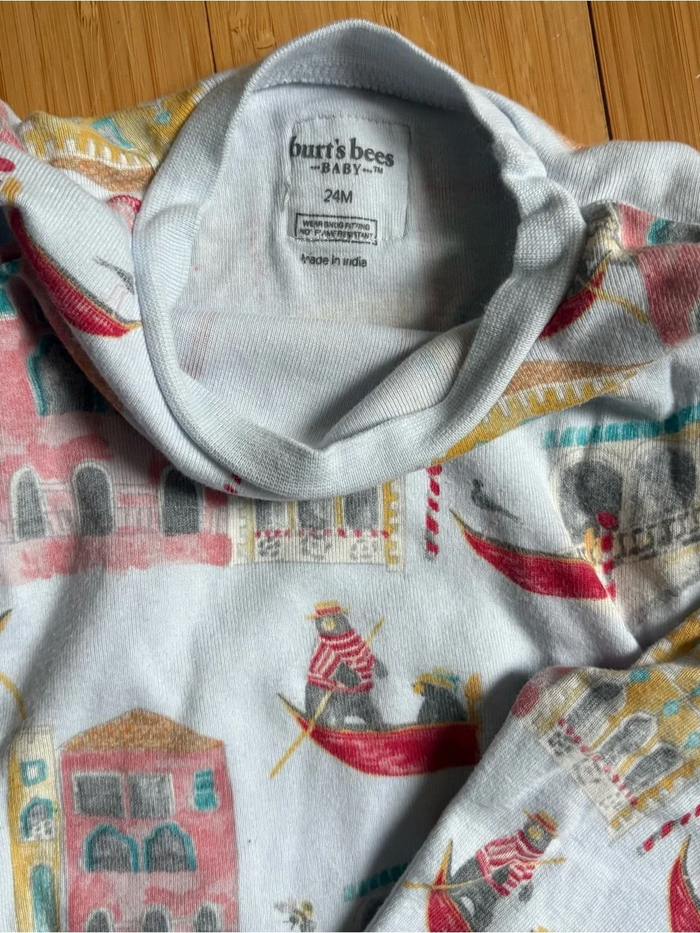 Burt's Bees Light Blue Pajama Set with Venice Gondola & Building Prints